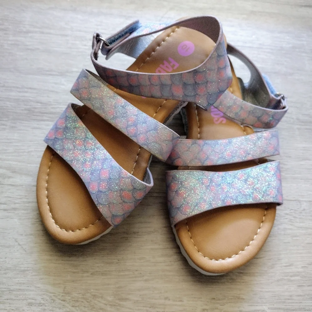 Fab Kids Toddler Little Girl Glitter Mermaid Sandals Size 10 Velcro Closure NEW